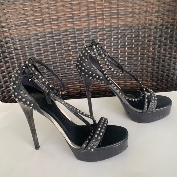 Burberry Woman's Black Open Toe Gunmetal Studded Stiletto Pumps - Picture 5 of 16